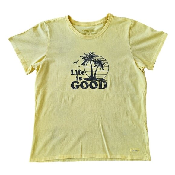 Life Is Good Yellow T-shirt palm trees Women Size XL - Picture 1 of 5